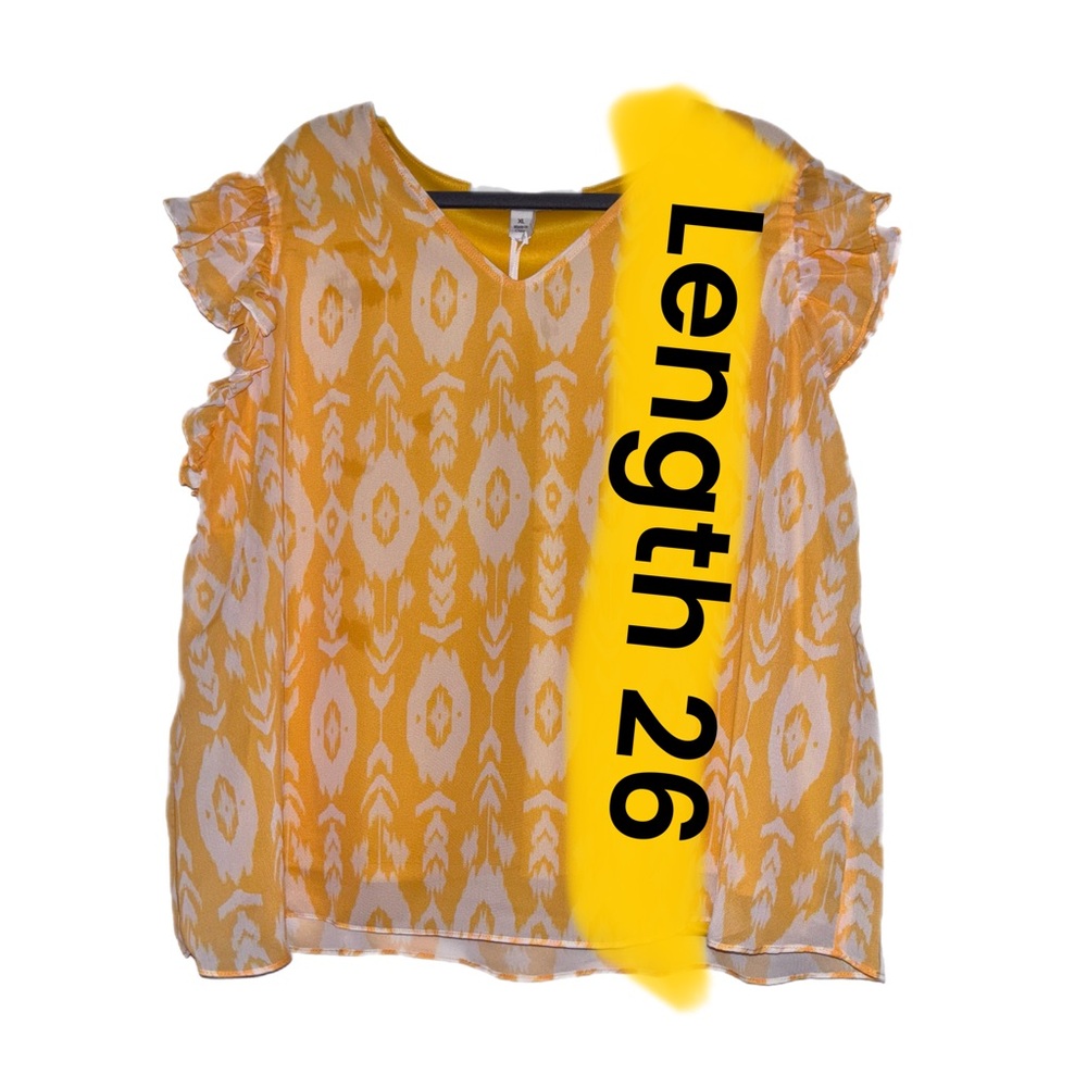 Chic Yellow Patterned Blouse with Ruffled Sleeves - Picture 8 of 8